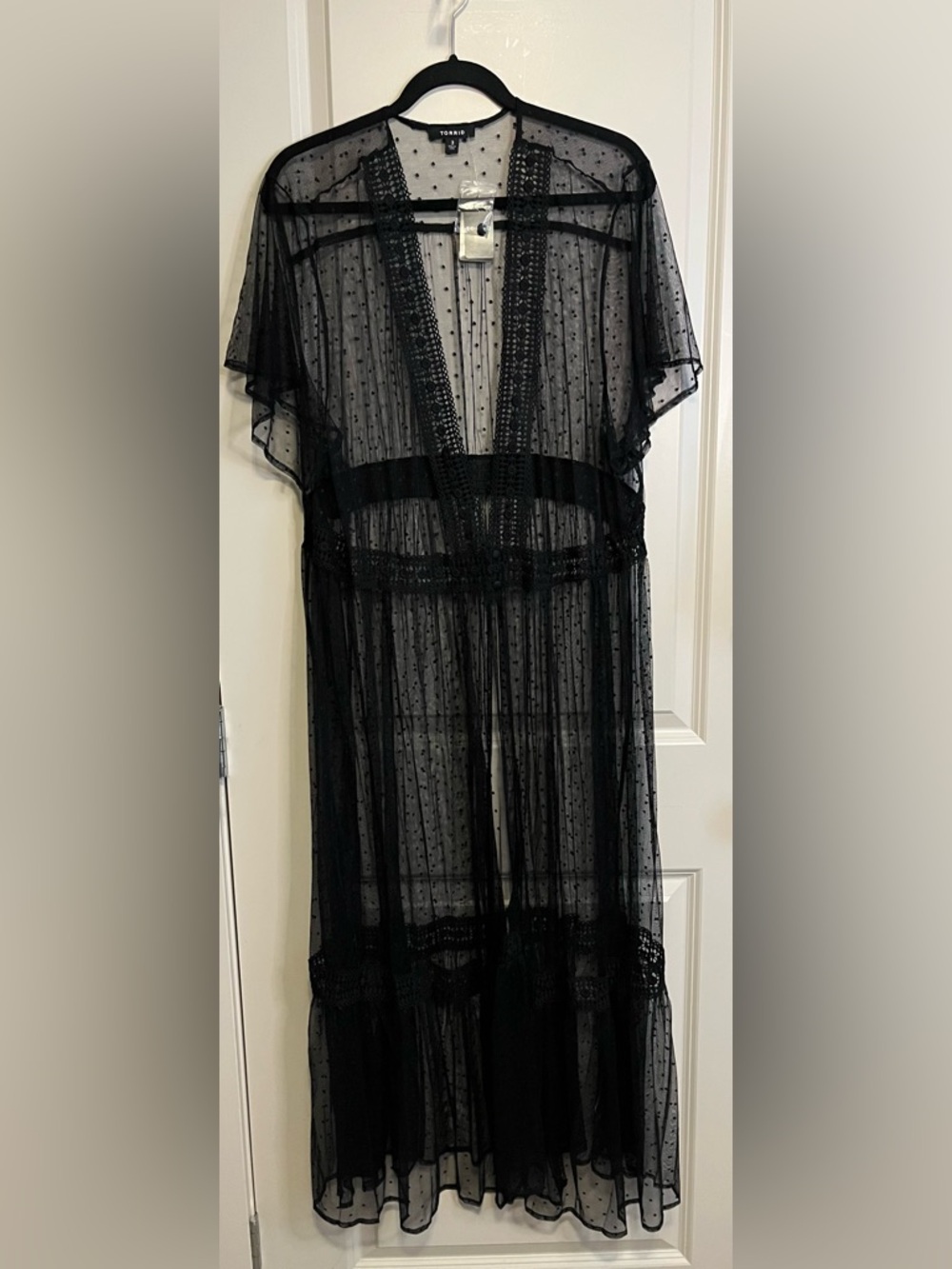 Torrid NWT Button Waist Mesh Dot Maxi Kimono Size 3 / 3X / 22-24 - Picture 3 of 8